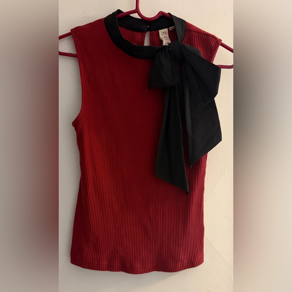 Anthropologie Dolan Red Tie Neck Ribbed Shell Blouse Tank Size XS